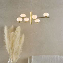 Jasper 6 Light Satin Gold Ceiling Pendant with Opal Glass Shades