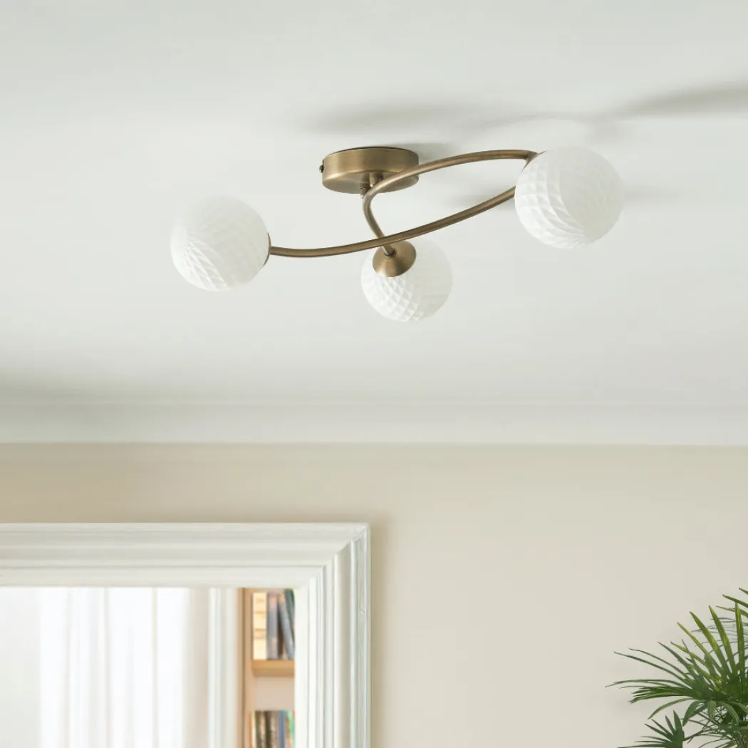 Jaymie 3-Light Antique Brass Semi-Flush Ceiling Light
