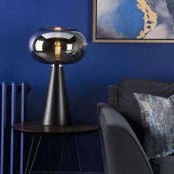 Jensen Black & Smoked Glass Table Lamp