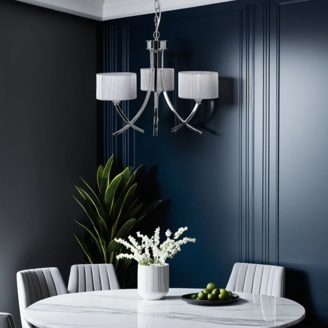 Justina 3 Light Polished Chrome Chandelier with Silver String Shade