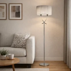 Justina 2 Light Polished Chrome Floor Lamp with Silver Thread Shade