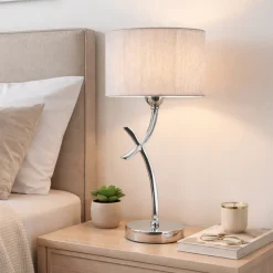 Justina 43cm Polished Chrome Table Lamp with Silver String Shade