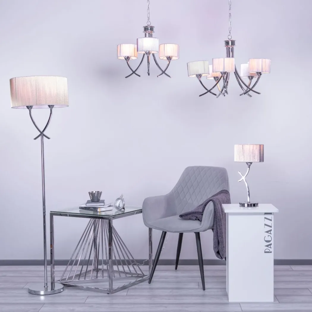 Justina Polished Chrome Wall Light with Silver String Shade