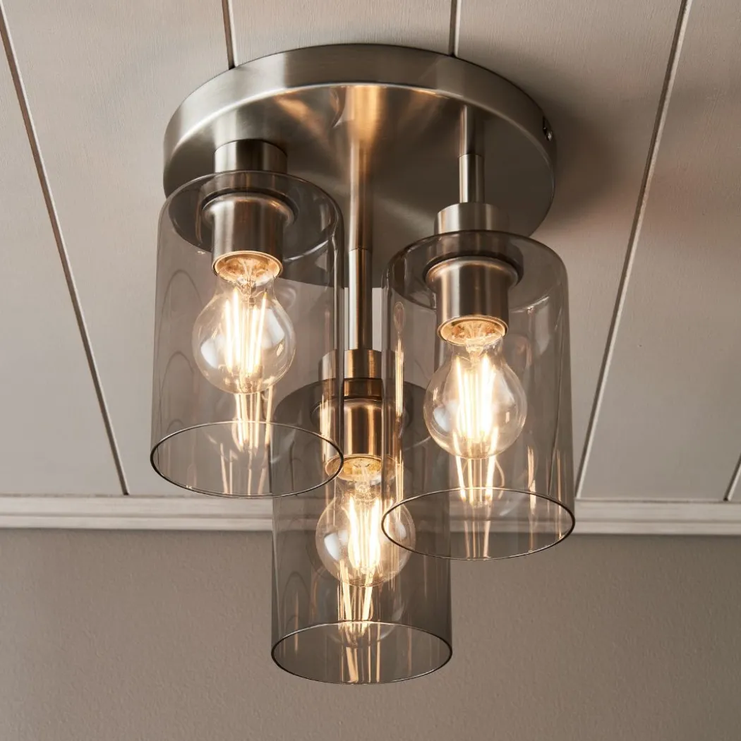 Kingsholm 3 Light Satin Nickel Semi Flush Ceiling Light