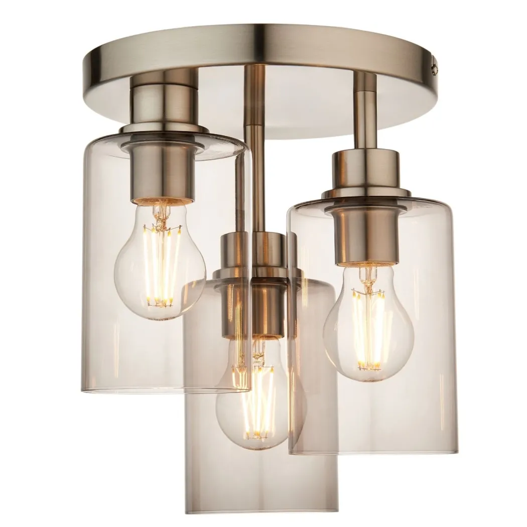 Kingsholm 3 Light Satin Nickel Semi Flush Ceiling Light
