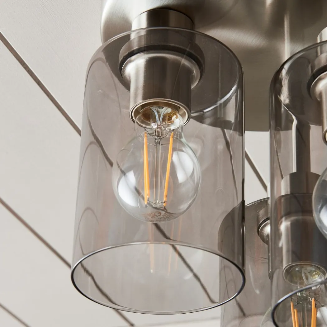 Kingsholm 3 Light Satin Nickel Semi Flush Ceiling Light