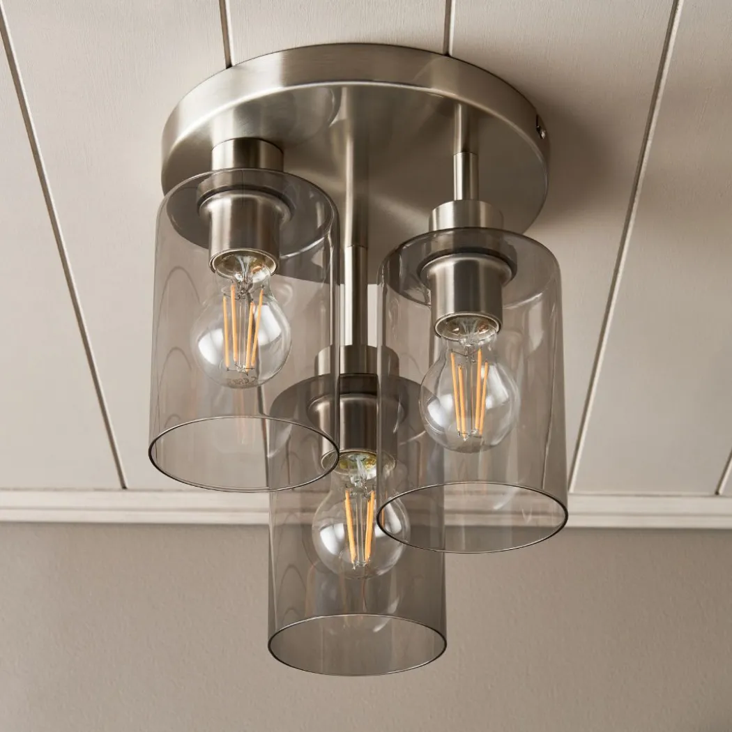 Kingsholm 3 Light Satin Nickel Semi Flush Ceiling Light