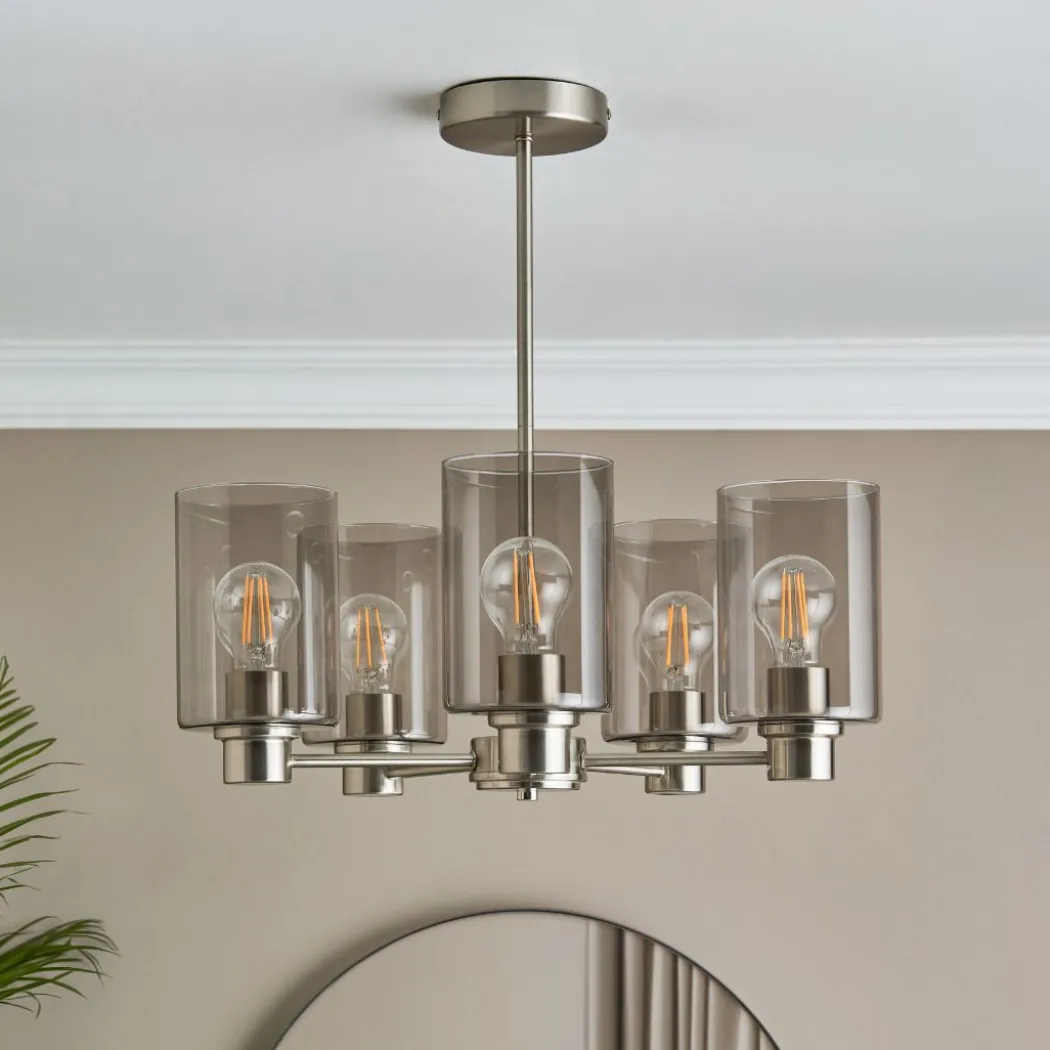 Kingsholm 5 Light Satin Nickel Semi Flush Ceiling Light