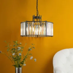 Kiran 5 Light Black & Crystal Pendant Ceiling Light