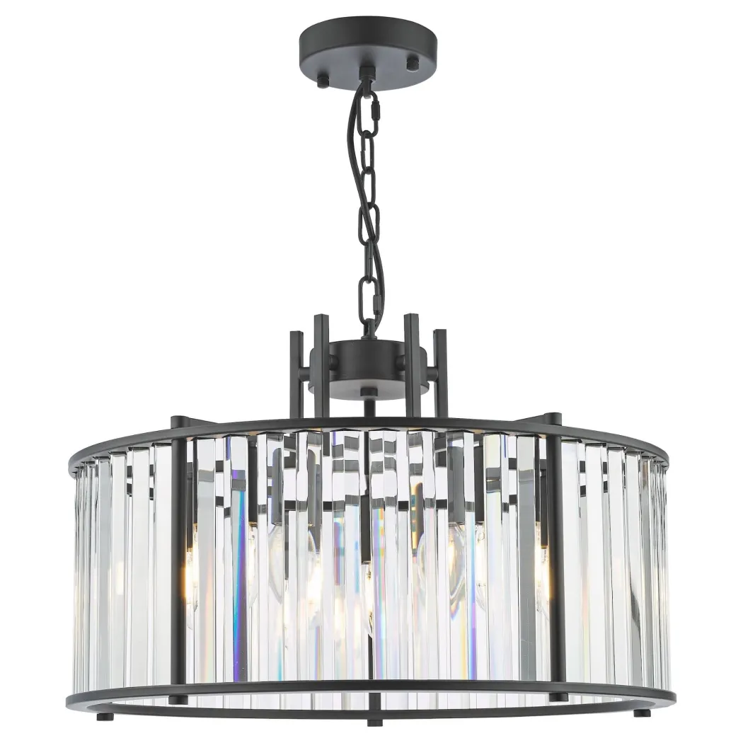 Kiran 5 Light Black & Crystal Pendant Ceiling Light