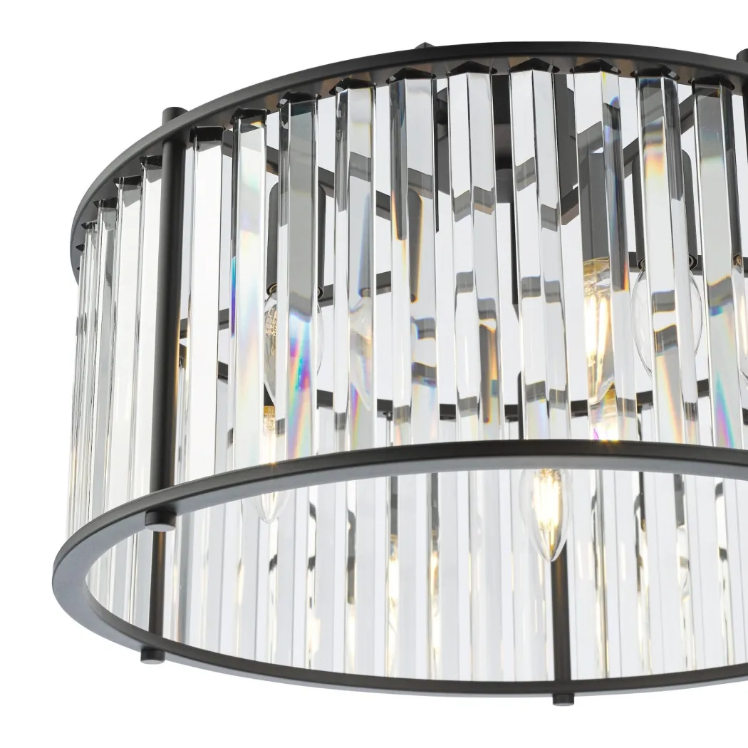 Kiran 5 Light Black & Crystal Pendant Ceiling Light