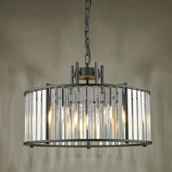 Kiran 5 Light Black & Crystal Pendant Ceiling Light