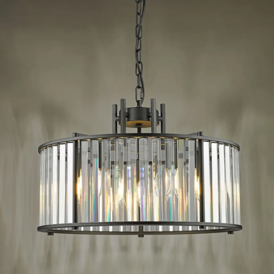 Kiran 5 Light Black & Crystal Pendant Ceiling Light