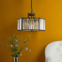 Kiran 5 Light Black & Crystal Pendant Ceiling Light