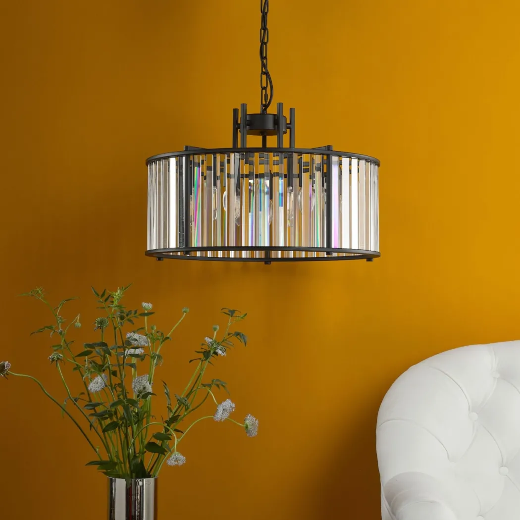 Kiran 5 Light Black & Crystal Pendant Ceiling Light