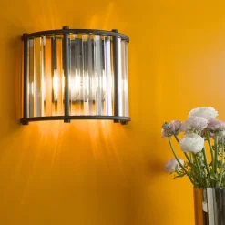 Kiran 2 Light Black & Crystal Wall Light