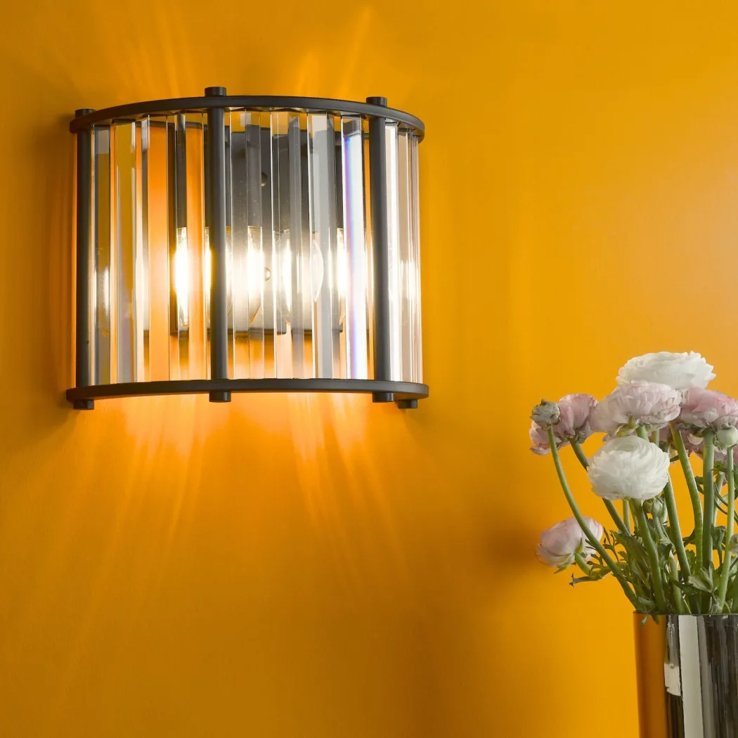 Kiran 2 Light Black & Crystal Wall Light