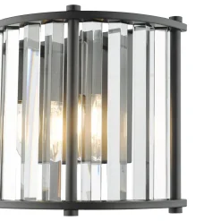 Kiran 2 Light Black & Crystal Wall Light