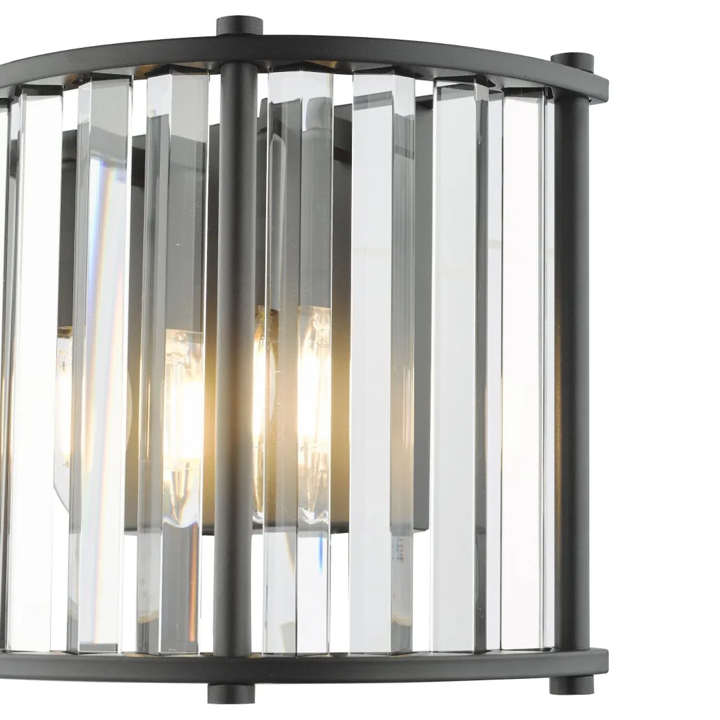 Kiran 2 Light Black & Crystal Wall Light