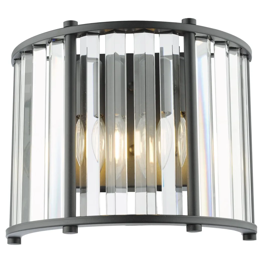 Kiran 2 Light Black & Crystal Wall Light
