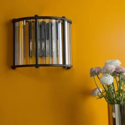 Kiran 2 Light Black & Crystal Wall Light