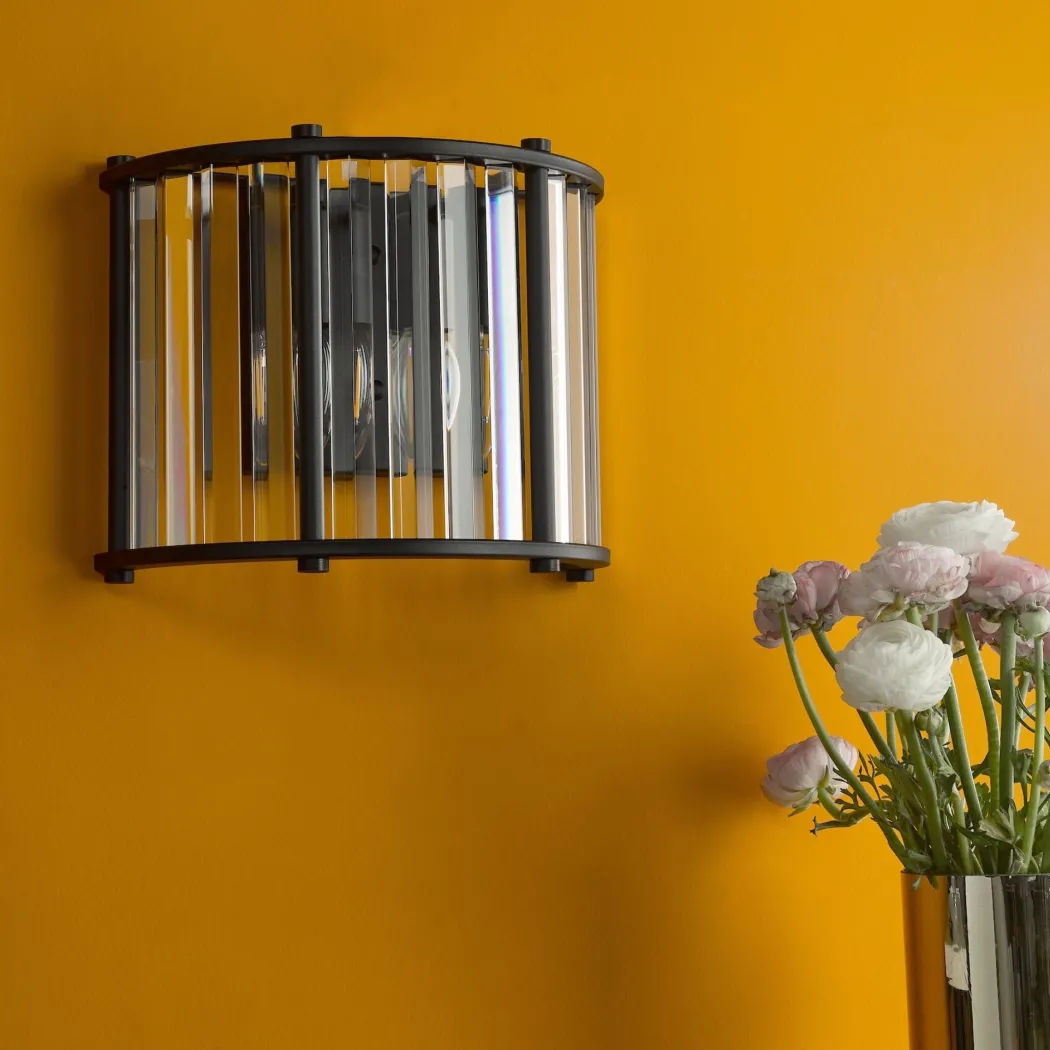 Kiran 2 Light Black & Crystal Wall Light
