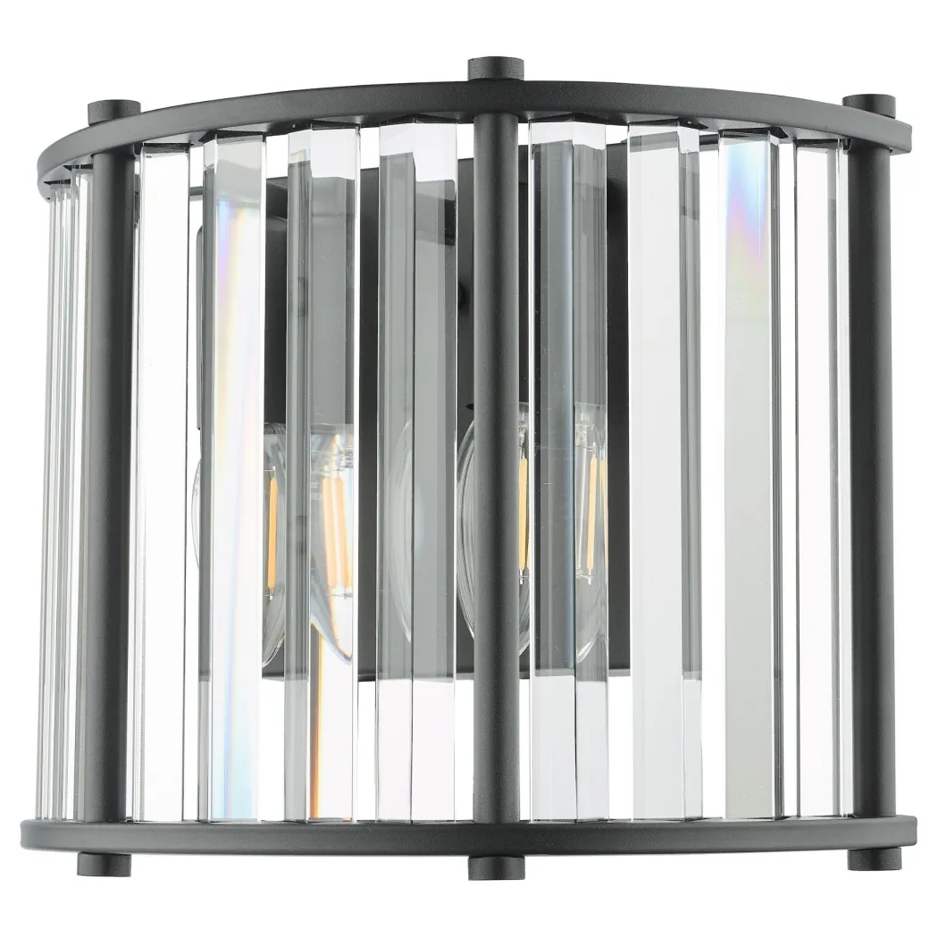 Kiran 2 Light Black & Crystal Wall Light