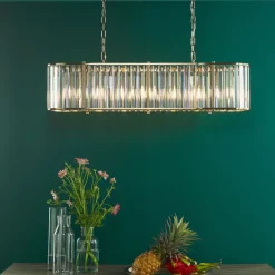 Kiran 7 Light Brass & Crystal Ceiling Pendant Bar