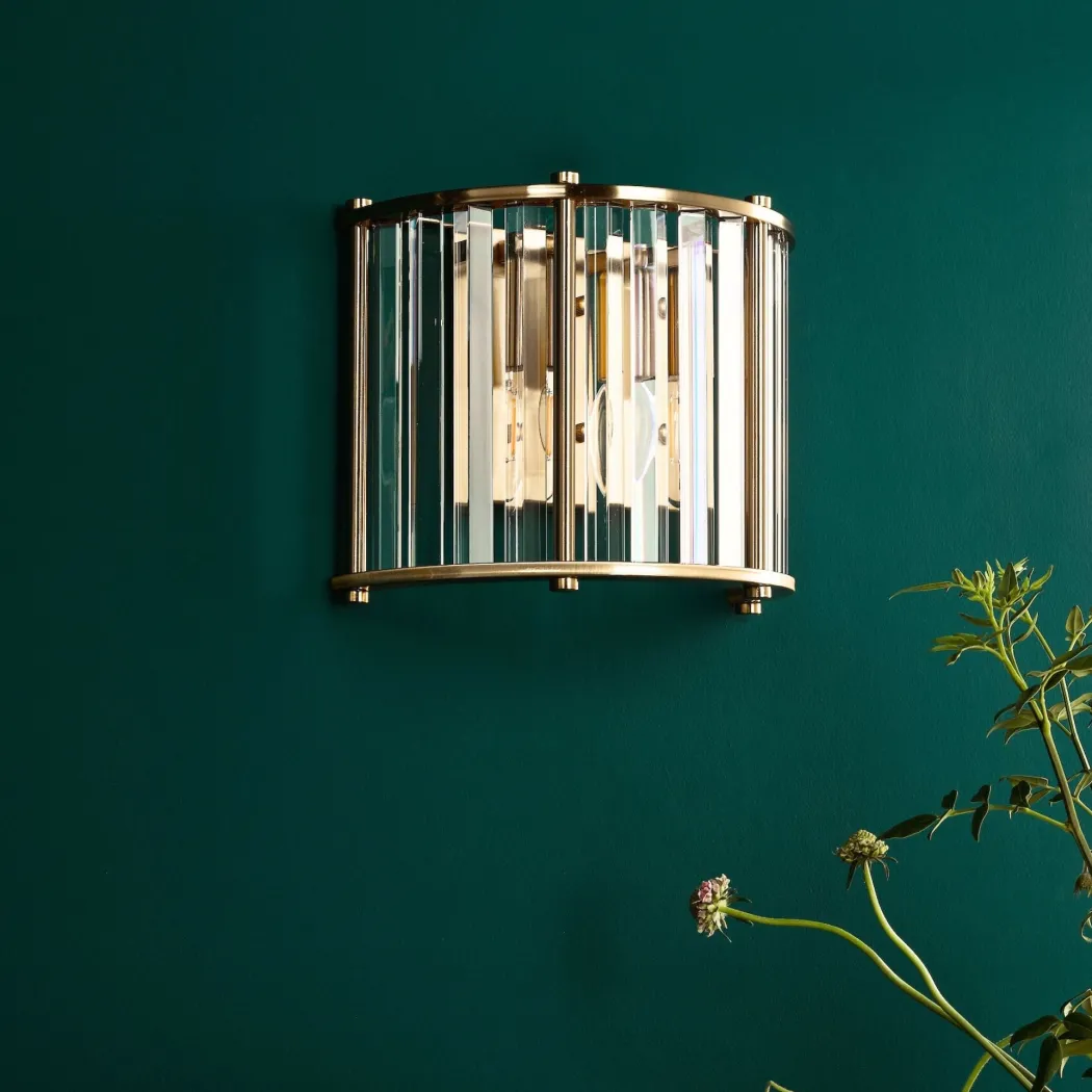 Kiran 2 Light Brass & Crystal Wall Light