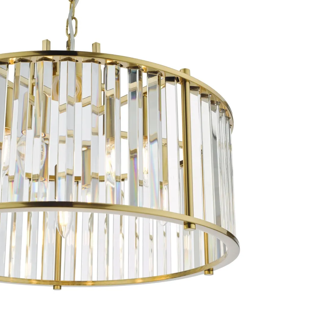 Kiran 5 Light Brass & Crystal Pendant Ceiling Light