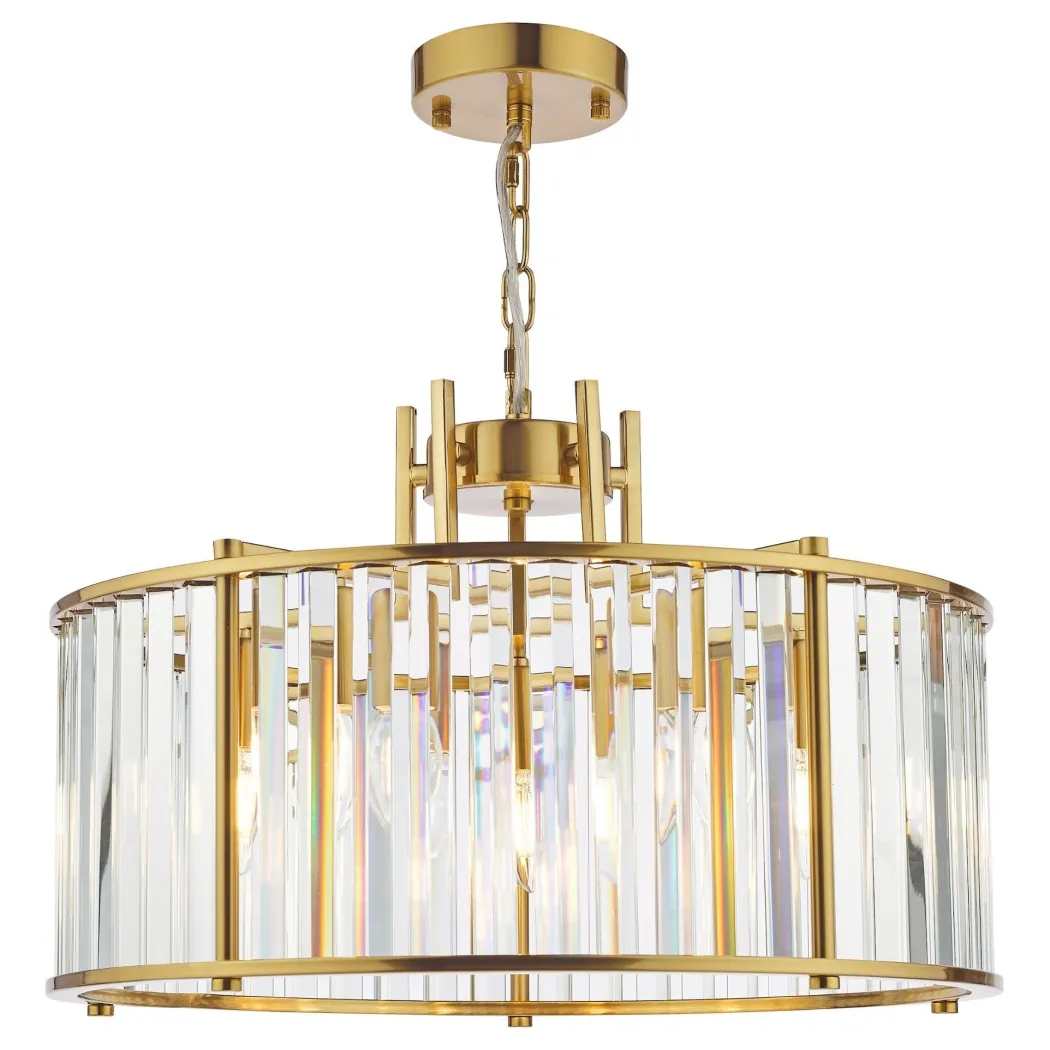 Kiran 5 Light Brass & Crystal Pendant Ceiling Light