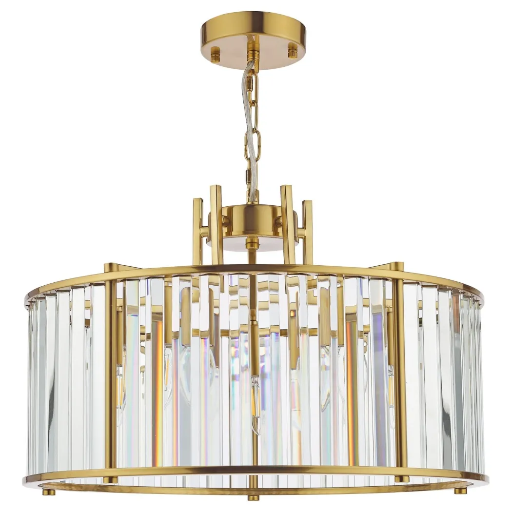 Kiran 5 Light Brass & Crystal Pendant Ceiling Light