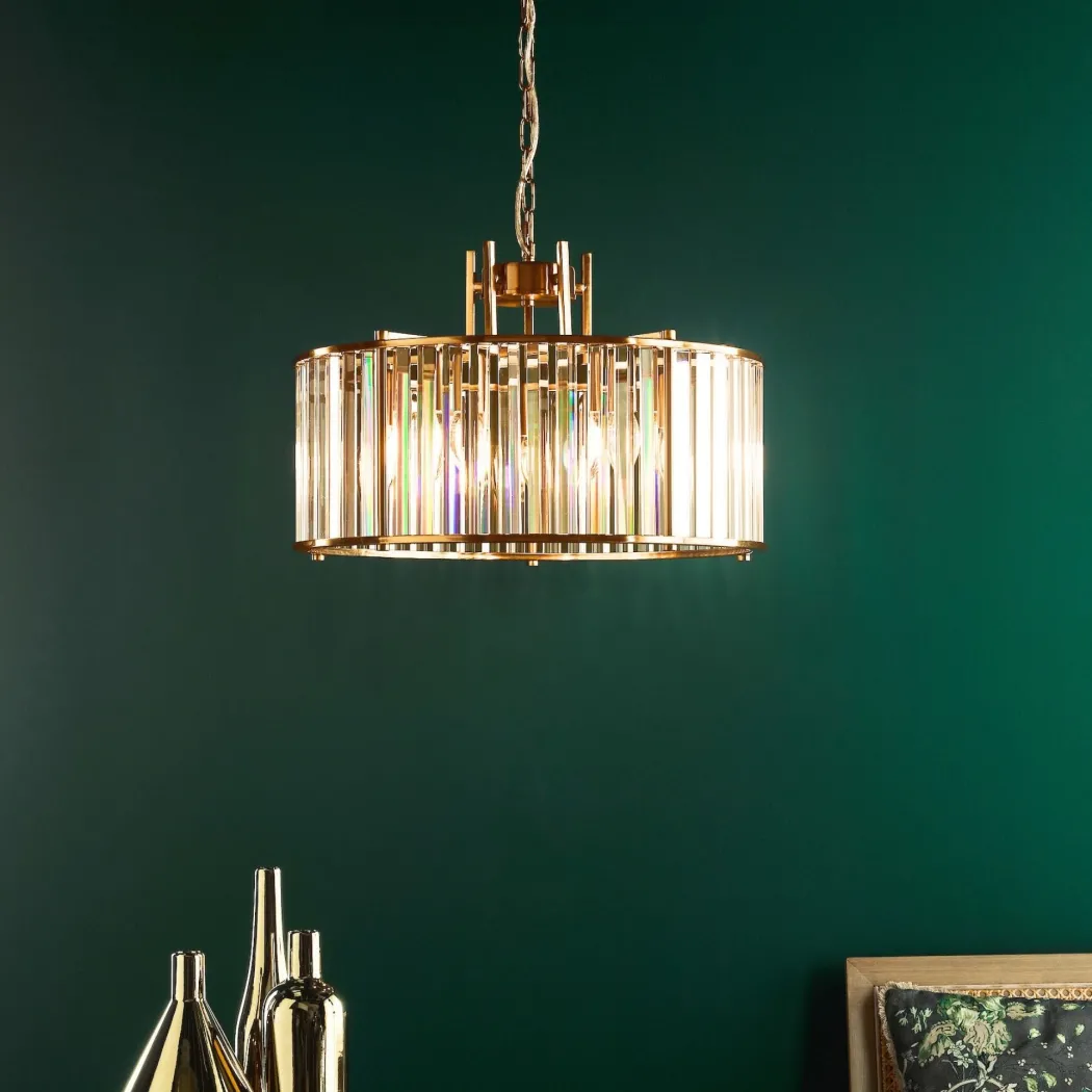 Kiran 5 Light Brass & Crystal Pendant Ceiling Light