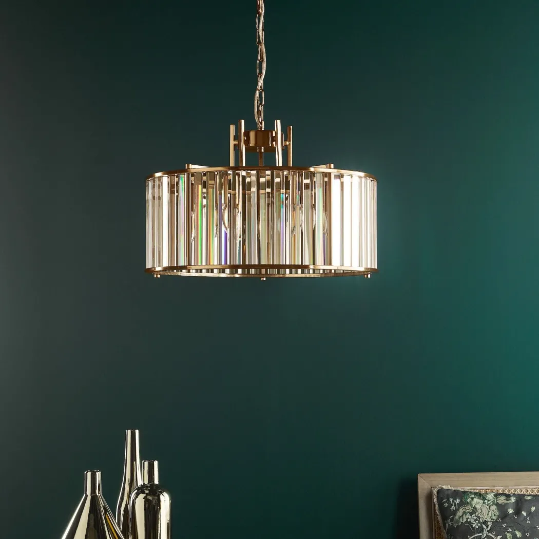 Kiran 5 Light Brass & Crystal Pendant Ceiling Light