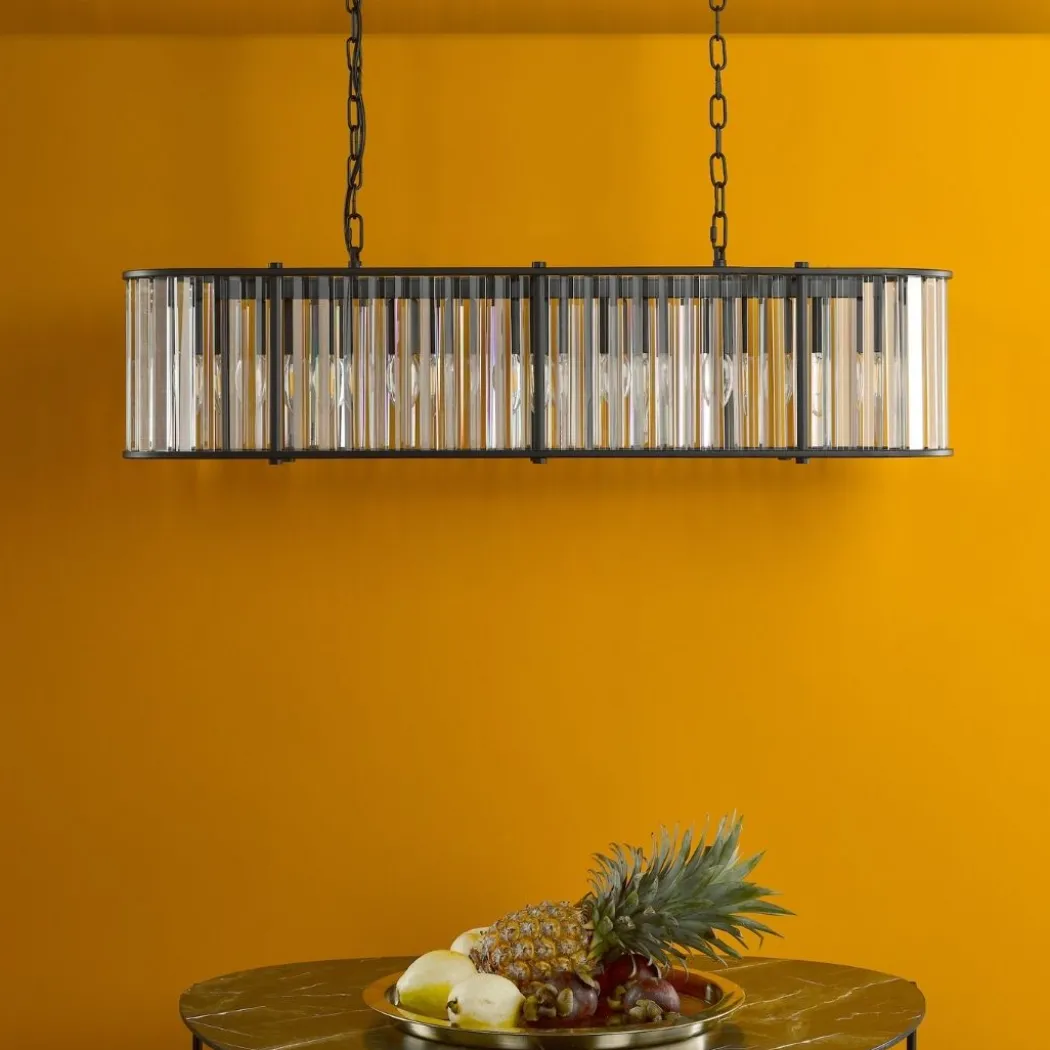 Kiran 7 Light Satin Black and Crystal Ceiling Pendant Bar