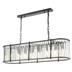 Kiran 7 Light Satin Black and Crystal Ceiling Pendant Bar
