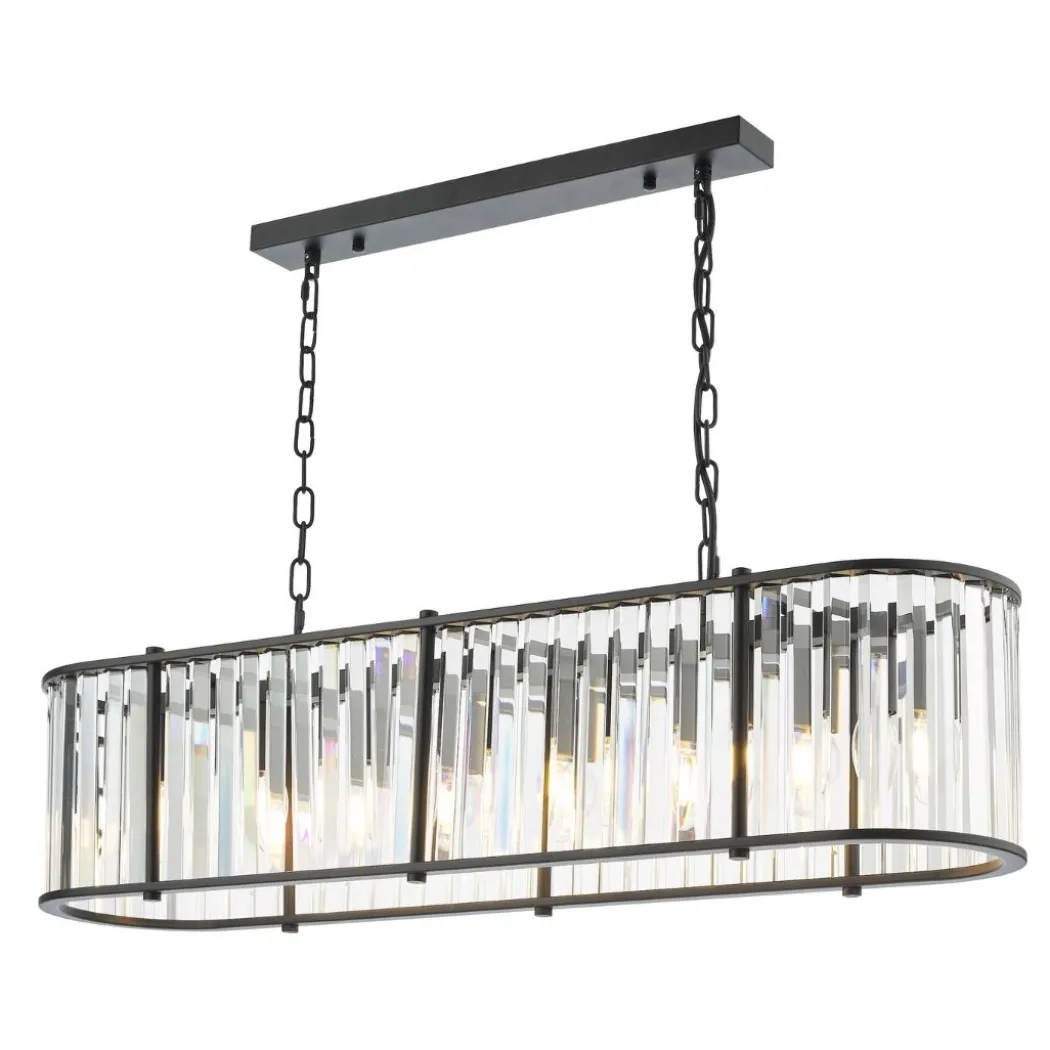 Kiran 7 Light Satin Black and Crystal Ceiling Pendant Bar