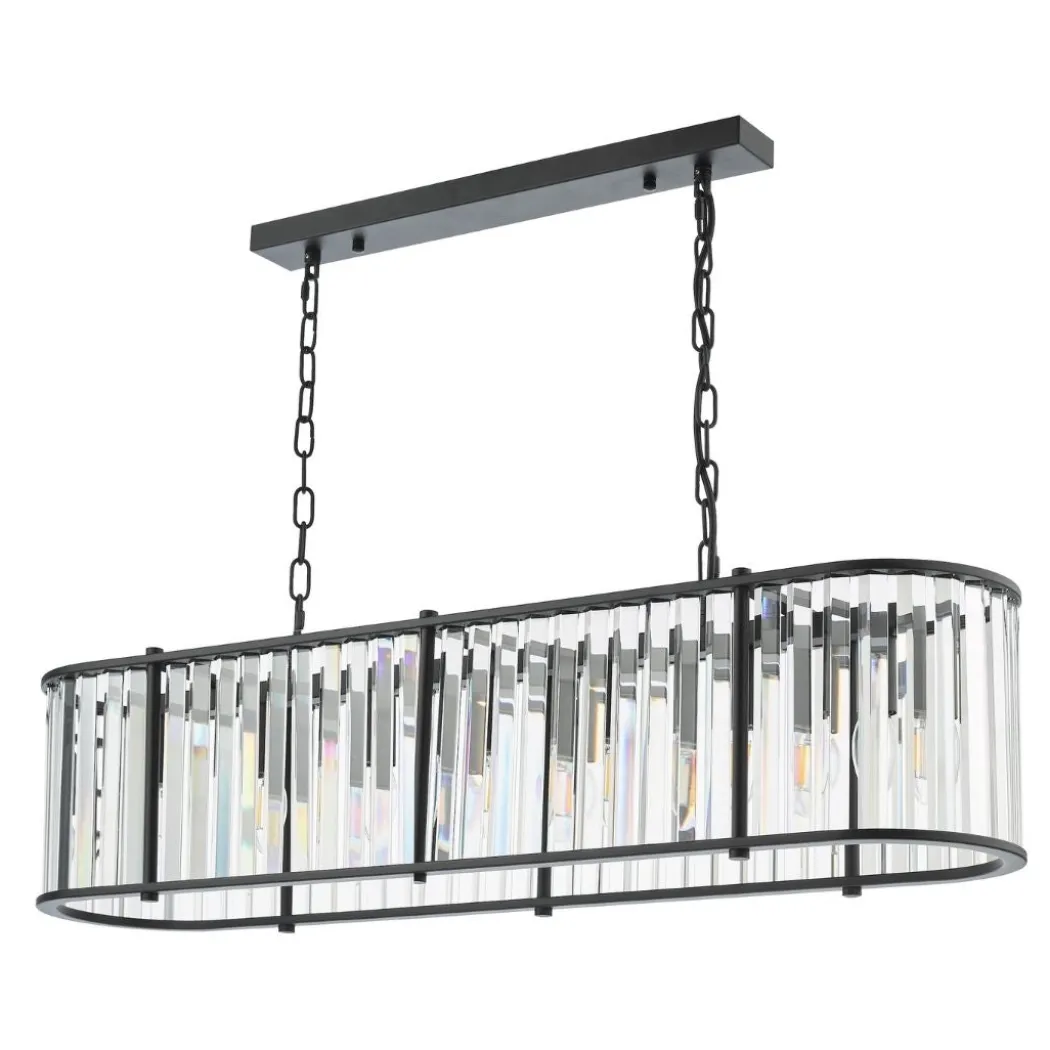 Kiran 7 Light Satin Black and Crystal Ceiling Pendant Bar