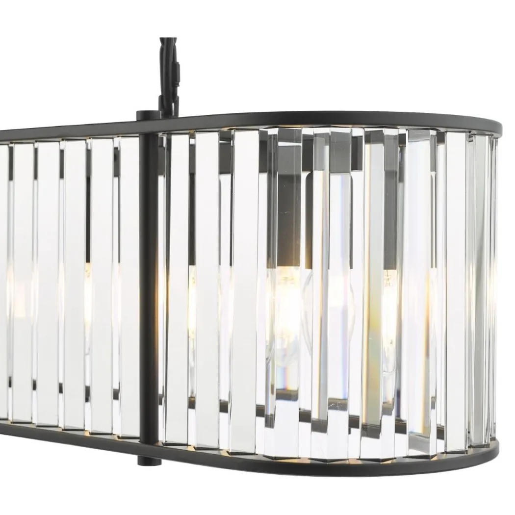 Kiran 7 Light Satin Black and Crystal Ceiling Pendant Bar