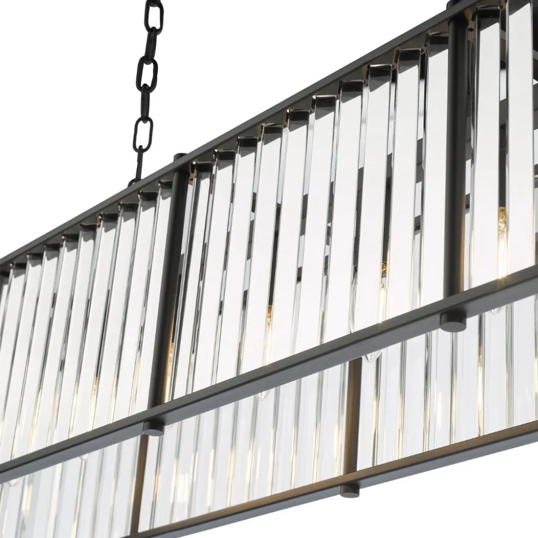 Kiran 7 Light Satin Black and Crystal Ceiling Pendant Bar