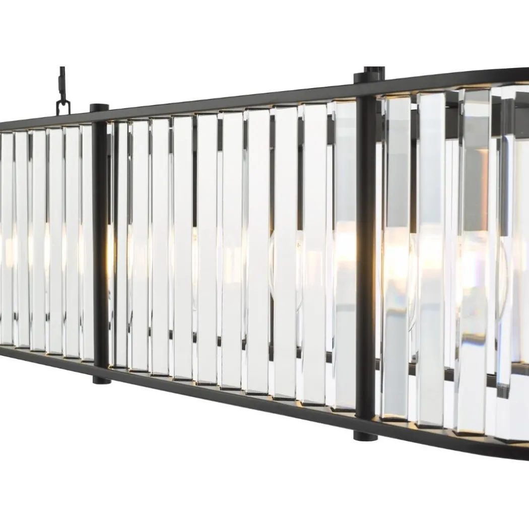 Kiran 7 Light Satin Black and Crystal Ceiling Pendant Bar