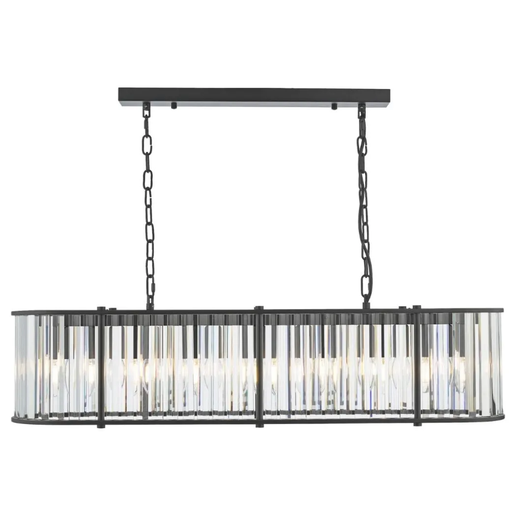 Kiran 7 Light Satin Black and Crystal Ceiling Pendant Bar