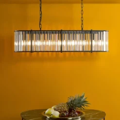 Kiran 7 Light Satin Black and Crystal Ceiling Pendant Bar