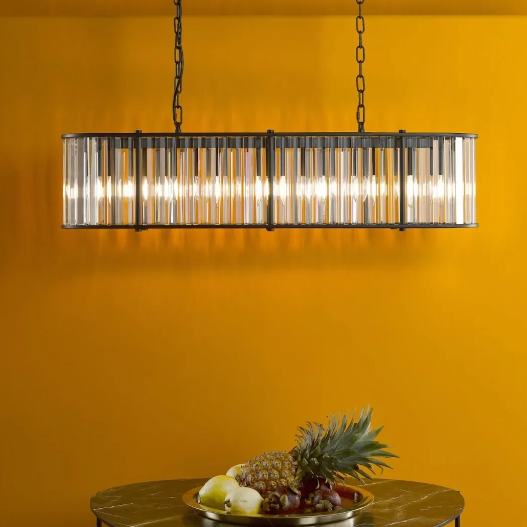 Kiran 7 Light Satin Black and Crystal Ceiling Pendant Bar