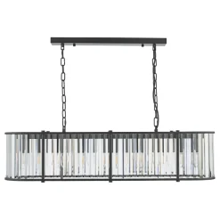 Kiran 7 Light Satin Black and Crystal Ceiling Pendant Bar