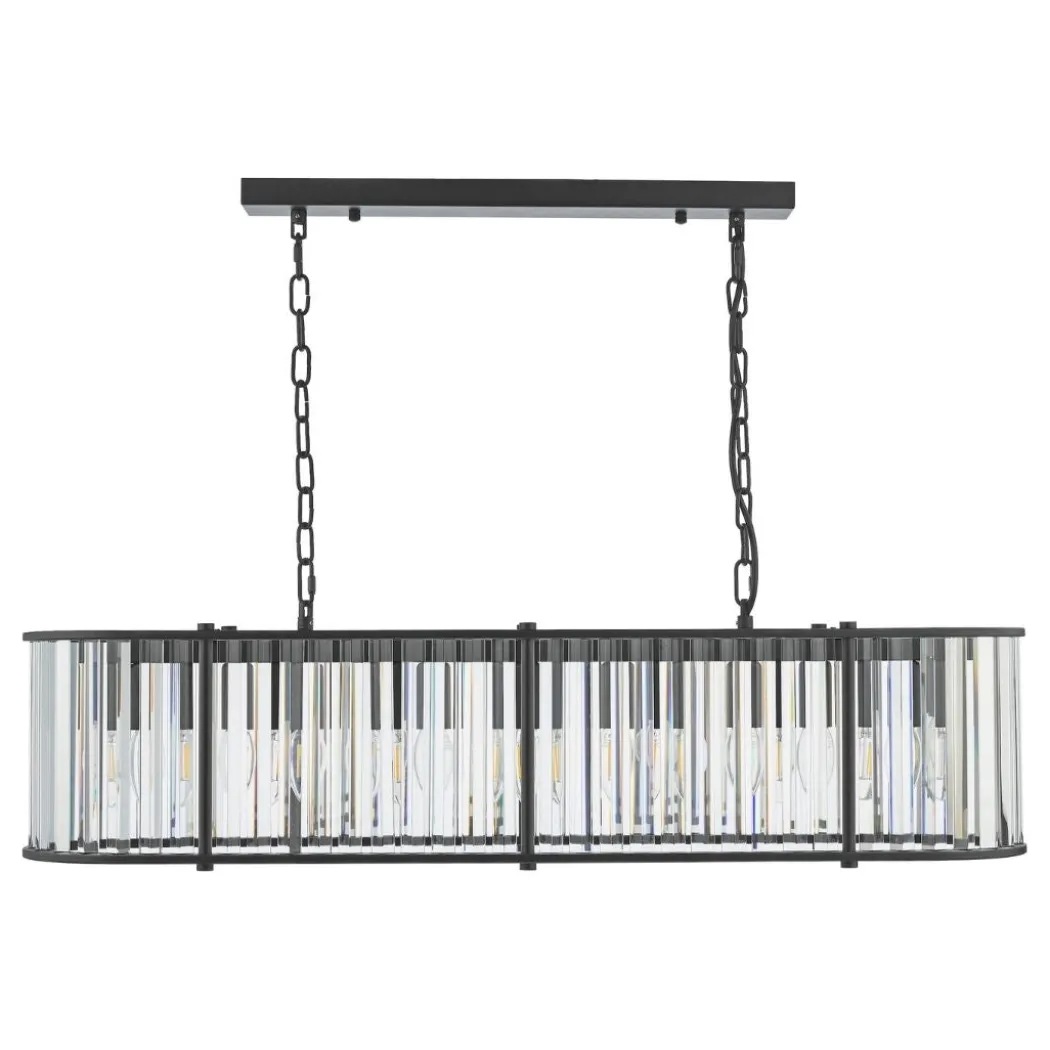 Kiran 7 Light Satin Black and Crystal Ceiling Pendant Bar