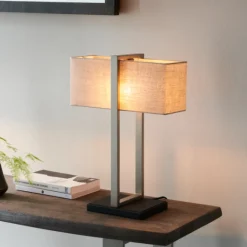 Kote Satin Nickel & Natural Table Lamp