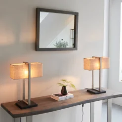 Kote Satin Nickel & Natural Table Lamp