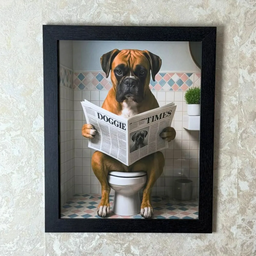 Lavatory Boxer I Wall Art with Black Frame