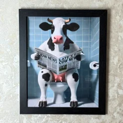 Lavatory Dairy Cow Wall Art with Black Frame